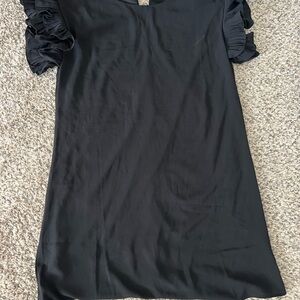 Elegant Black Ruffle Sleeve Midi Dress